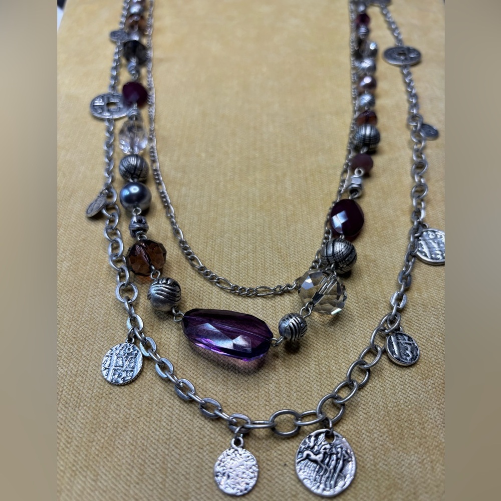 Elegant Premier Designs Silver and Purple Layered Necklace